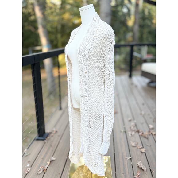 AllSaints Cure Cardigan Ivory Hand-Knit Long Open Front Sweater Women’s 12 - Picture 3 of 8